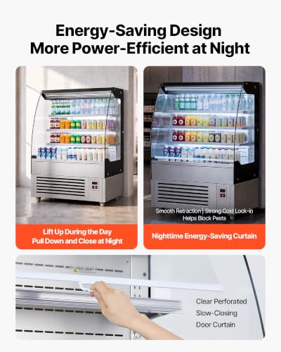 Image of VEVOR Open Air Merchandiser, 7.5 cu. ft. 3-Tier Shelving Commercial Refrigerator, Grab and Go Fan Cooling Display Cooler, with LED Lighting, Night Curtain, Upright for Restaurants, Stores, Office