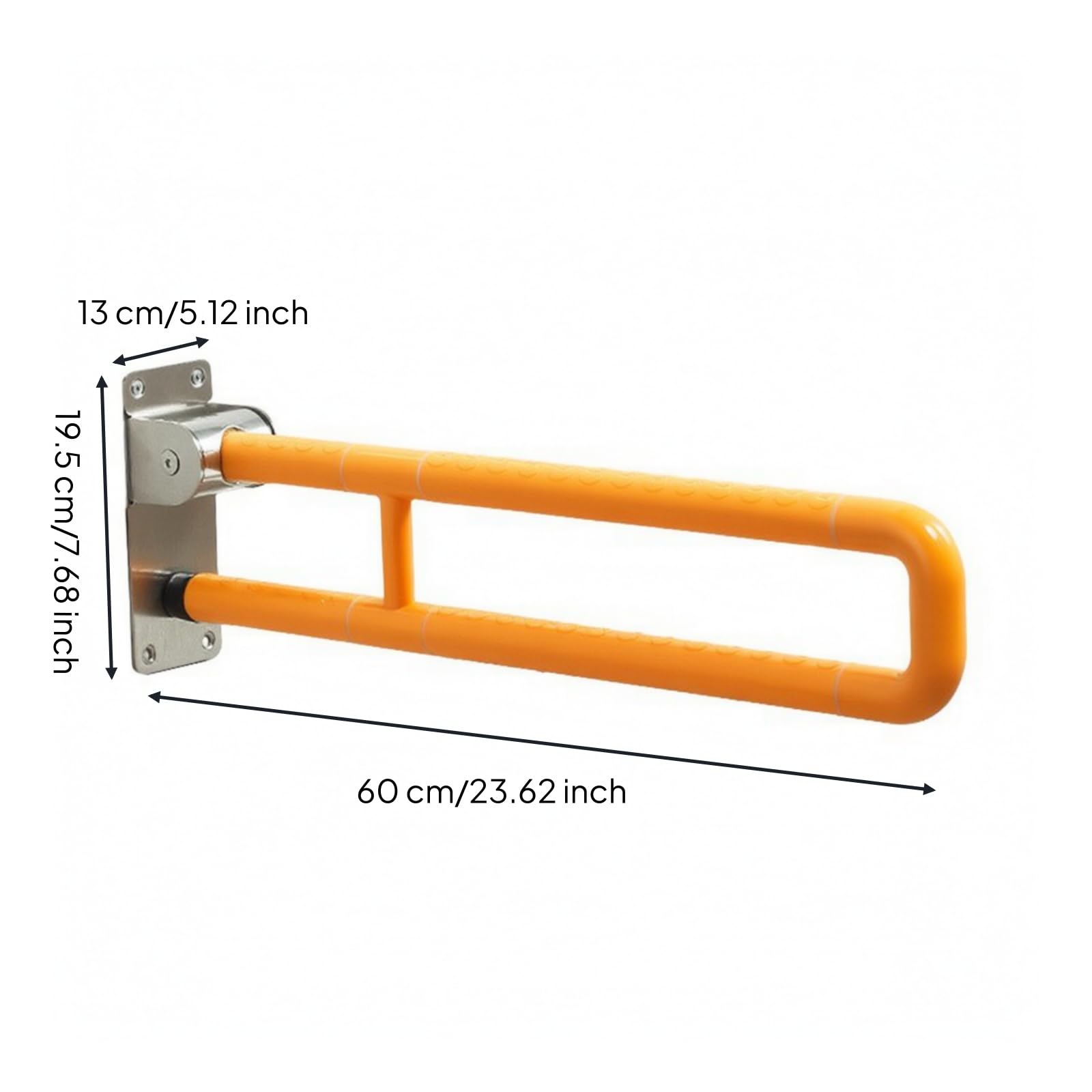 Maniglione Pieghevole Ergonomico, Giallo, Giallo, 600mm - Senza Gamba | Salvaspazio, Sicuro, Barra di Sostegno per WC, Bagno, Toilette, Anziani, Disabili
