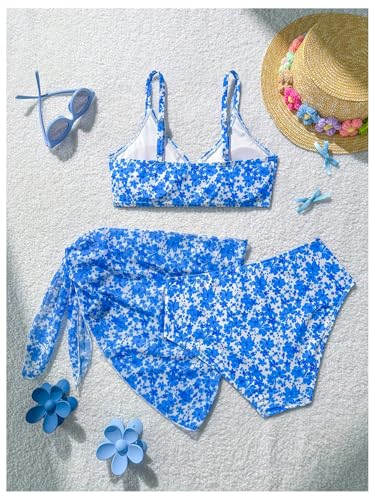 SOLY HUX Girl's Swimsuit Set Cute Floral Print High Waisted Bikinis Bathing Suit with Cover Up Skirts2