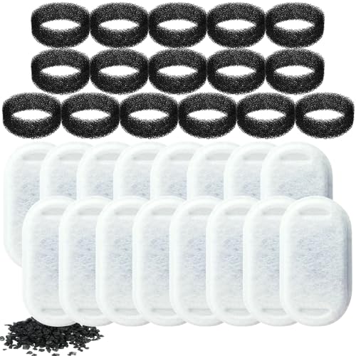 Zuimei 32 Pcs Cat Water Fountain Filters Replacement Pet Fountain Filters 16 x Activated Carbon Filter & 16 x Foam Filter for 3.2L,2L Cat Water Fountains