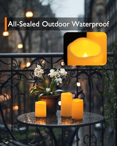 Image of Homemory 3 Pack Flameless Candles, Outdoor Waterproof, Battery Operated LED Pillar Candles with Remote Control and Timer, Plastic, Long Lasting,4 inch5 inch6 inch