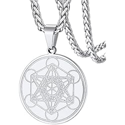 Collar Medalla Personalizada FaithHeart Collar Cubo Metatrón Angel Judío Geometría Sagrada Colgante Hexagrama Medalla Plateado Arcángel Metatron Acero Inoxidable 316L Joyería Religiosa para Hombres Mujeres