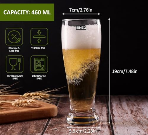 Image of WRINGO Beer Glasses Set of 6, 400ML Glass Mug with Handle, Large Big Heavy Mugs for Freezer, Multipurpose Mugs, Dishwasher & Microwave Safe (BR-02)