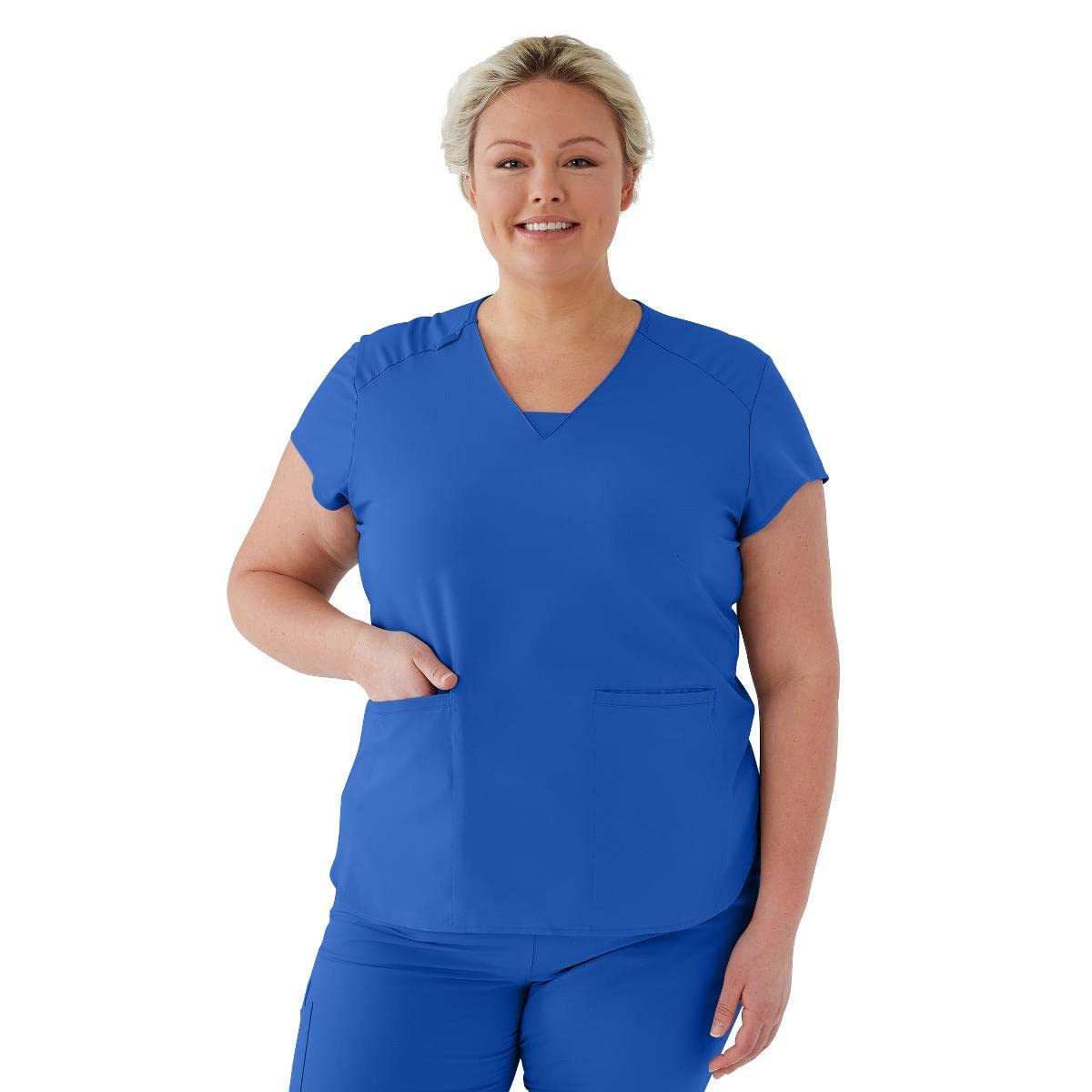 ave. Women's Monroe Two Pocket V-Neck Tunic Scrub Top in Charcoal.