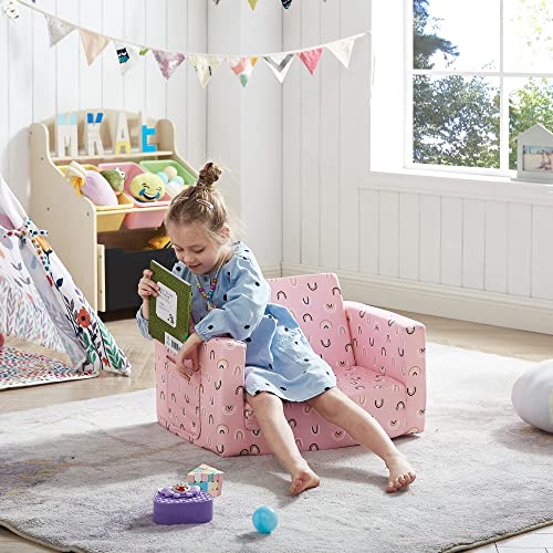 Ulax Furniture Kids Sofa Chair Children Filp-Out Chair 2-In-1 Convertible Sofa To Sleeper Couch (Pink Rainbow) #TOP2