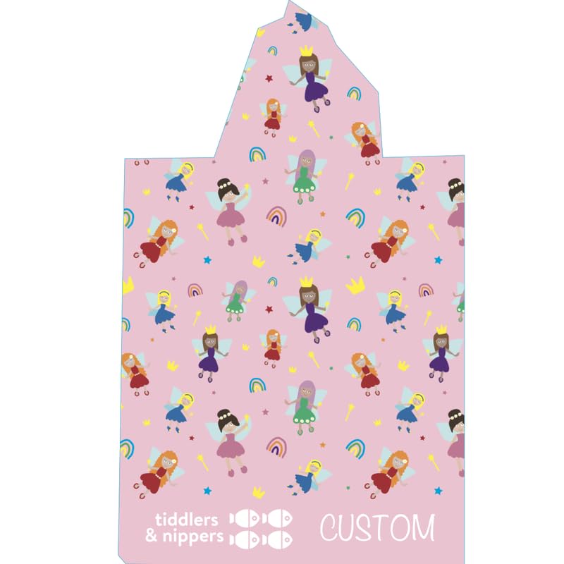 tiddlers & nippers Kids Patterned/Plain Microfibre Hooded Towel/Poncho | Super Absorbent Microfiber & Quick Drying | Ideal For Beach, Holidays & Travel (Personalised Fabulous Fairies, 5-10 Years) โ image 1