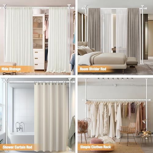 AKTOP Room Divider Curtain Rod, No Drill Tension Rod for Privacy, White by AKTOP - Used condition - Image 6