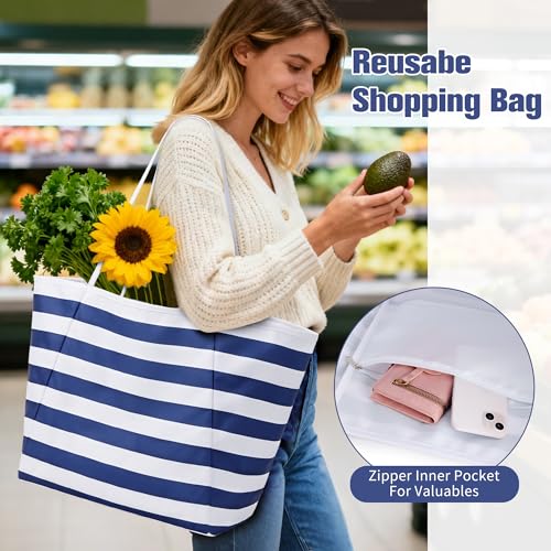 Image of KALIDI Beach Tote Bag Women Large Waterproof Sandproof Shoulder Handbag Packable Grocery Bag Hobo Purse for Picnic Vacation
