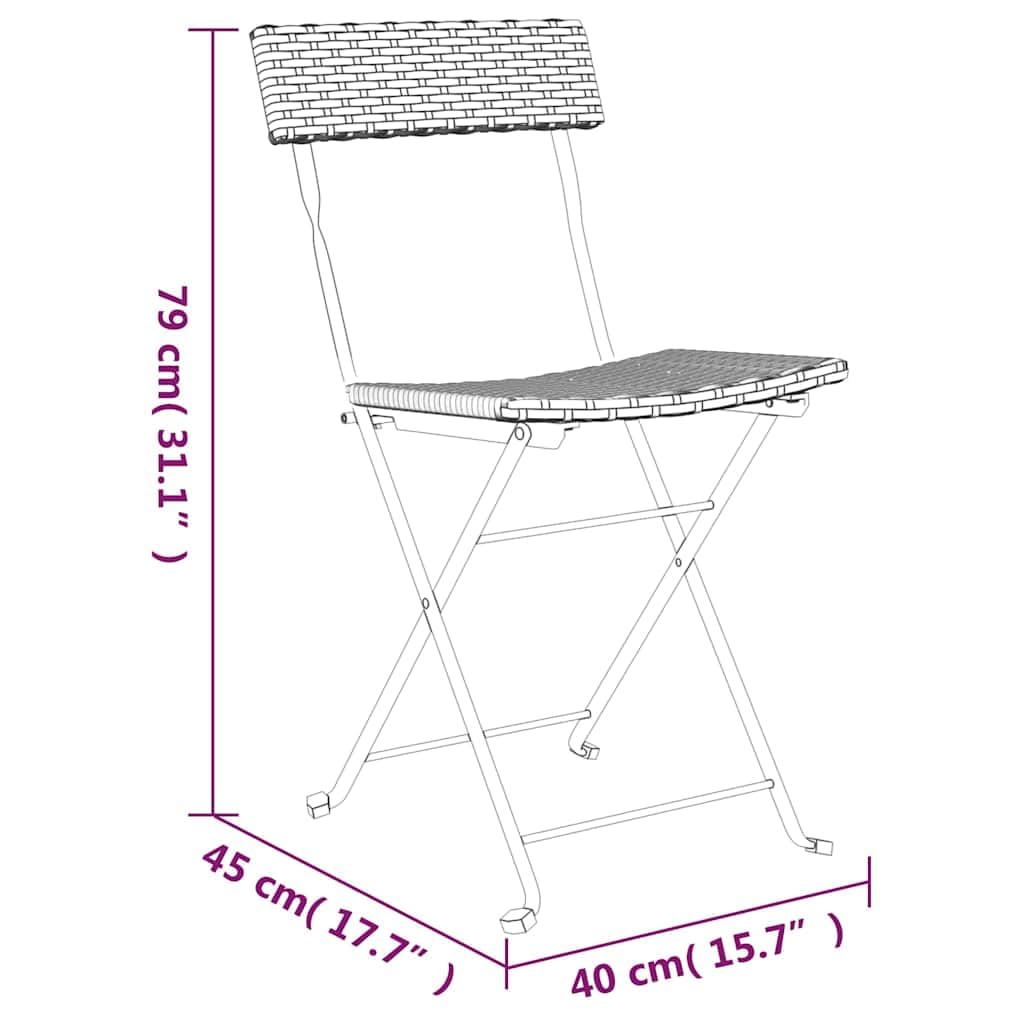 2 Sedie Pieghevoli da Bistrò in Polyrattan Grigio da Giardino | Sedute salvaspazio in rattan sintetico ideali per arredare balcone, terrazzo e piccoli spazi all aperto.