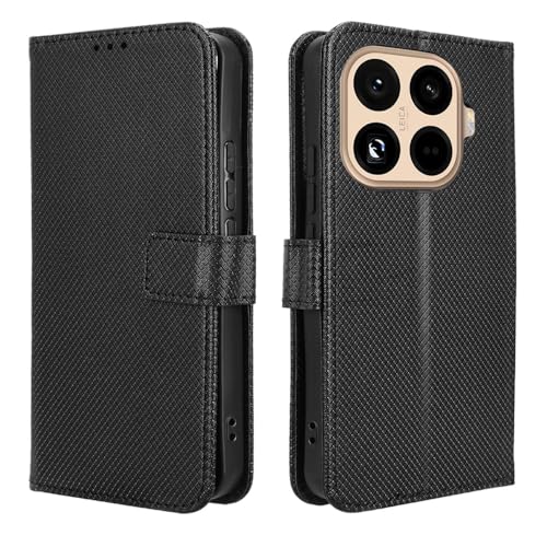 Wookfiss Handyhülle für Xiaomi 15T Pro Hülle, Premium Kohlefaser Magnetische Brieftasche Schutzhülle, [Klappbar Flip], [Kartenfächern], [Standfunktion Tasche] -Schwarz