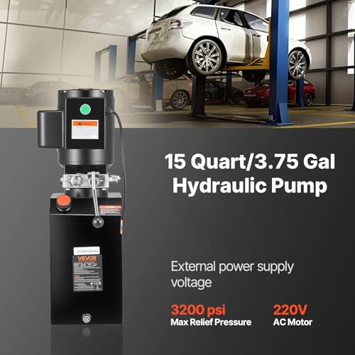 Image of VEVOR Hydraulic Power Unit, 15 Quart Hydraulic Pump, AC 220V Single-Acting Dump Trailer Pump, 3200 PSI Max Relief Pressure, 1.7 GPM Flow Rate, Hydraulic Pump for Dump Trailer Car Lifting