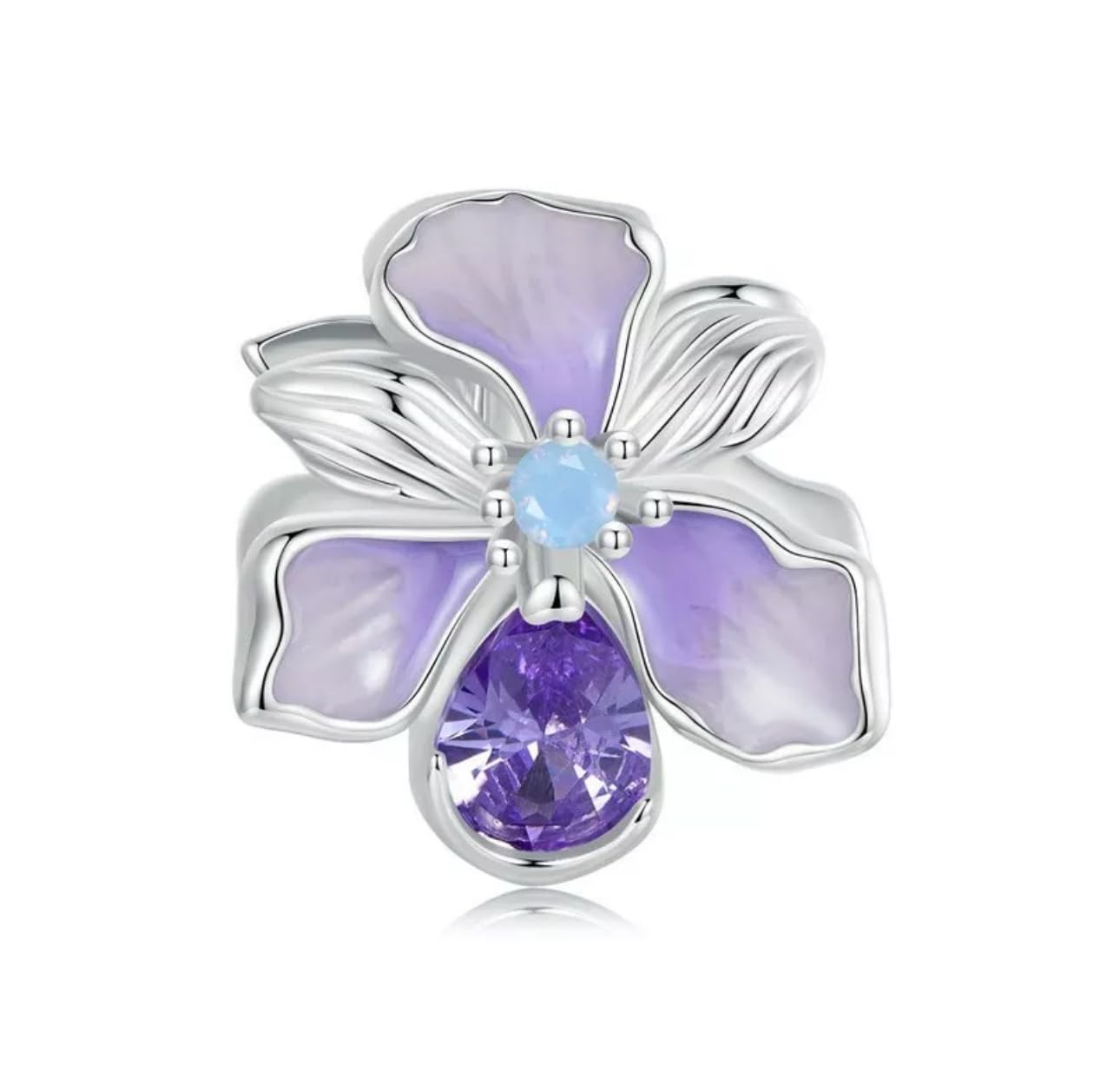 FLXHHX Abalorio De Flor De Iris Floral Auténtica Plata De Ley 925 Compatible con Pulsera