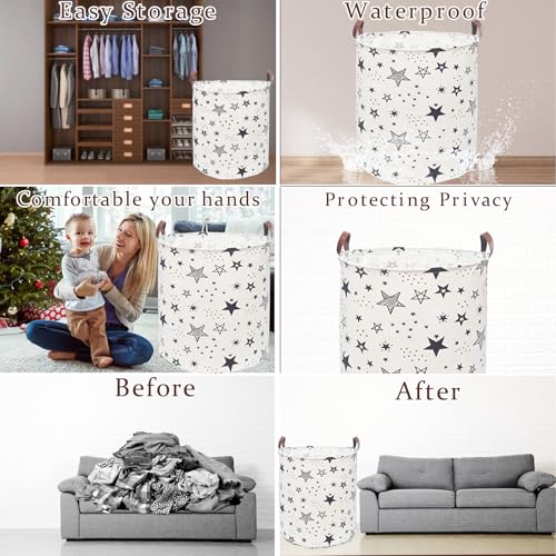 Image of Waterproof Laundry Hamper Collapsible Laundry Basket Leather Handle Laundry Bag Large Clothes Storage Toy Organization for Bathroom Bedroom Laundryroom College Dorms (Caisanjiao-001)