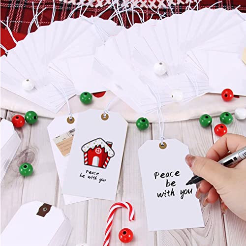White Tags With String Attached, 200 Pcs Large Marking Paper Hanging Tags With Elastic Rope, Writable Price Blank Gift Tags for All Occasions - Image 4