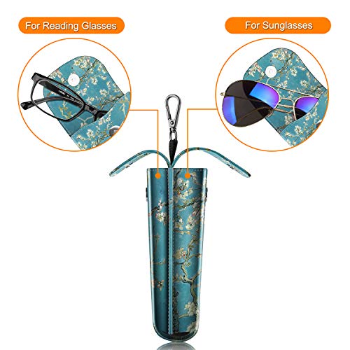 Image of FINTIE Double Glasses Case with Carabiner Hook, Portable Vegan Leather Eyeglass Case Anti-scratch Sunglasses Pouch