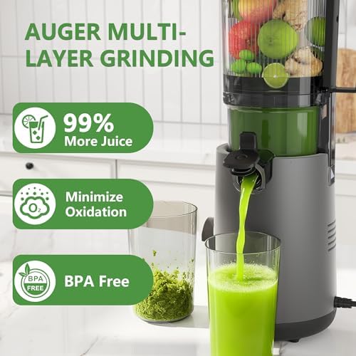 Juicer Machines, Cold Press Juicer with 5.3" Extra Large Feed Chute & Powerful AC Motor, Fits Whole Fruits & Vegetables, High Juice Yield, BPA-Free, Includes Extra Replacement Juicer Strainer — view 3