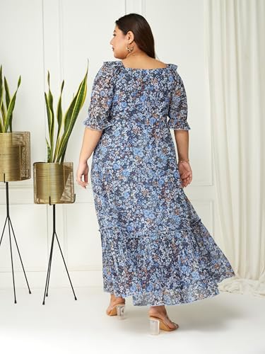 Image of Miss Chase A+ Women's V-Neck Three-Quarter Sleeve Floral Wrap Chiffon Midi Dress
