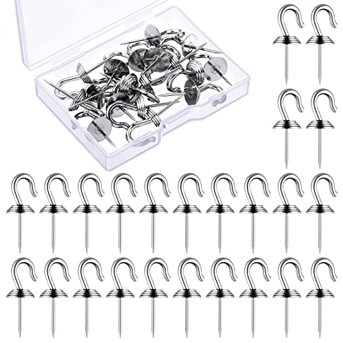 Image of Hotop 60 Pieces Push Pin Wall Hooks Metal Thumb Tack Hangers Iron Alloy Nail Decorative Picture Hooks for 20 Lbs Home Office School Party Supply (Silver)