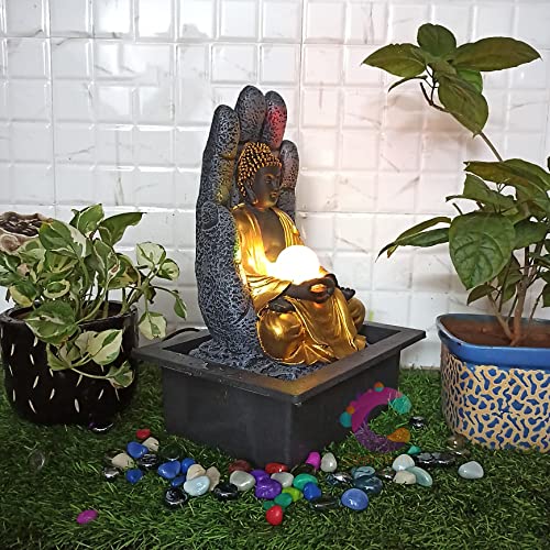 Image of Craftisana Decorative Water Fountain for Home Decor, Office, Indoor & Outdoor, Garden, Puja Room, Vaastu, Reception, Spa, Gifting. (Black Hand Buddha), Polystone