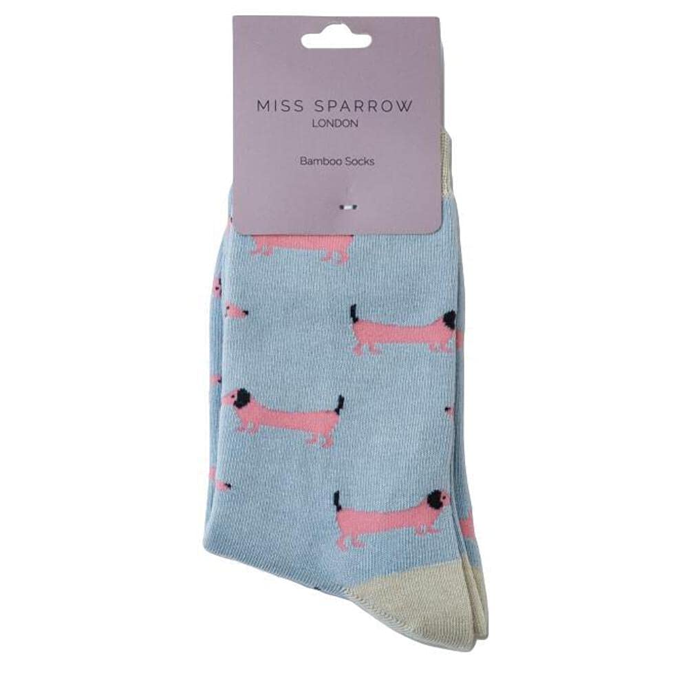 Anicemoon Women's Multicoloured Miss Sparrow Sausage Dog Powder Blue Novelty Ankle Socks Adult One Size