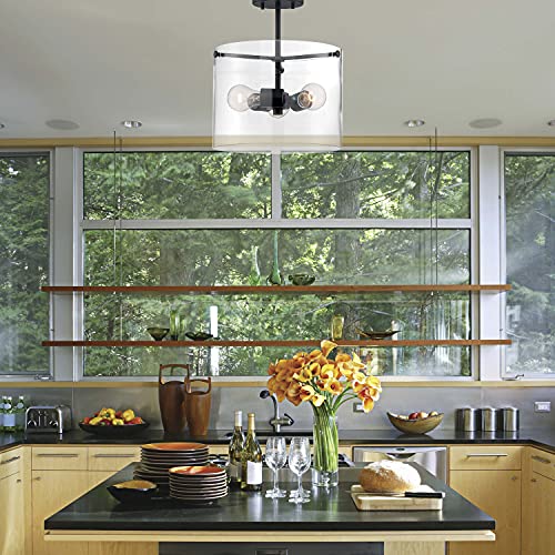 Image of Nuvo 60 /7278 Sommerset 3-Light Semi-Flush Fixture with Clear Glass, Matte Black Finish