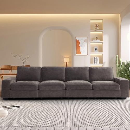 Image of TEKAMON 128 inch Modular Sofa Couch with Seat Storage, Modern Comfy Long 4-Seater Chenille Couch for Living Room, Office, Apart W /Deep Seat, Wide Armrest, USB Port, Side Pockets, Washable Covers (DkGrey)