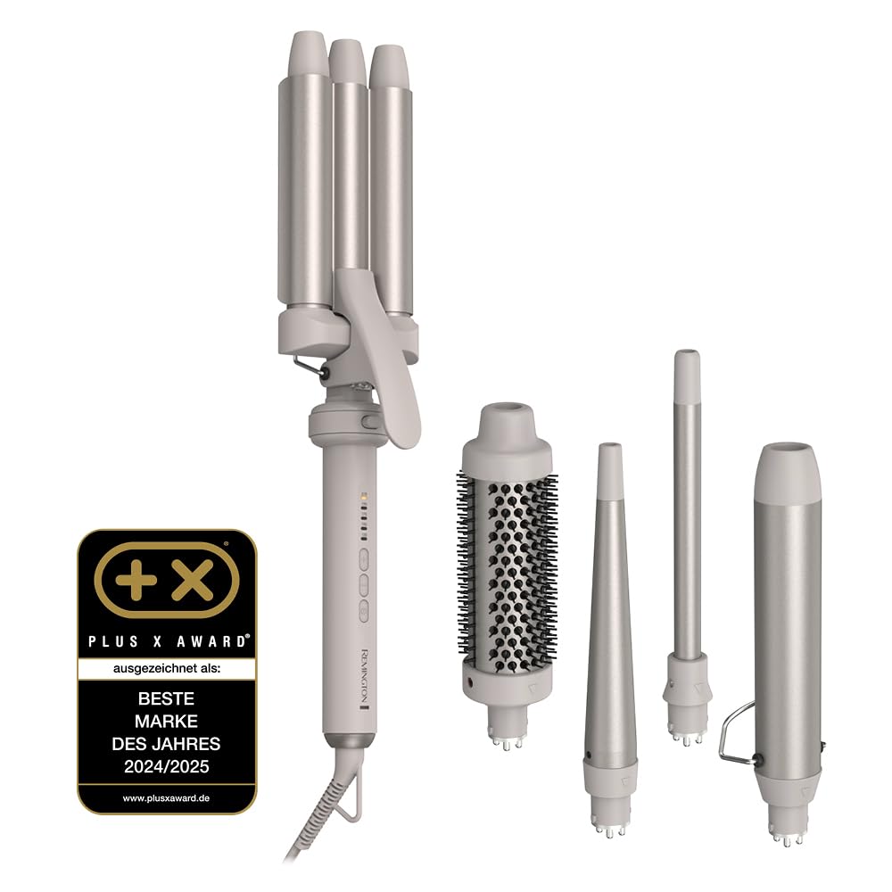 Remington Lockenstab 5in1 [Welleneisen, Rundbürste 38mm, 3 Lockenaufsätze 13-33mm] Trendology (LED display 130°C - 210°C, Beach Waves, Spirallocken & Natürliche Locken für alle Haartypen) CI41MS5