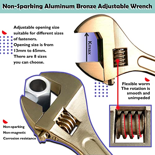 Wedo Non-Sparking Adjustable Wrench 4", Spark-Free Safety Spanner, Safty Tool,Aluminum Bronze,Din Standard, Bam & Fm Certificate, Opening Max 13Mm… #TOP2
