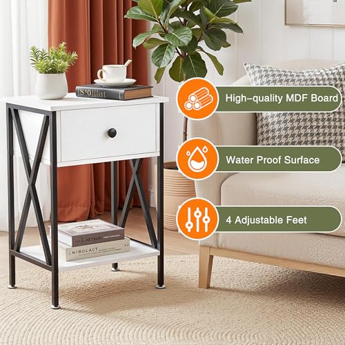 Image of VECELO Nightstand,Modern Bedside End Table, Night Stand with Drawer and Storage Shelf for Living Room Bedroom, Industrial Metal Frame