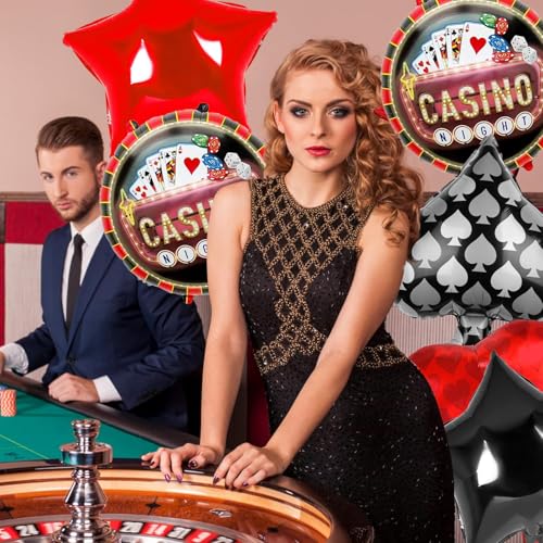 Image of Rozi Decoration Casino Night Foil Balloons Decorations for Happy Diwali Set of 5 Pcs | Casino Decoration Items | Poker Theme Decoration for Men, Women Party Decor | Disco Party Decorations Items