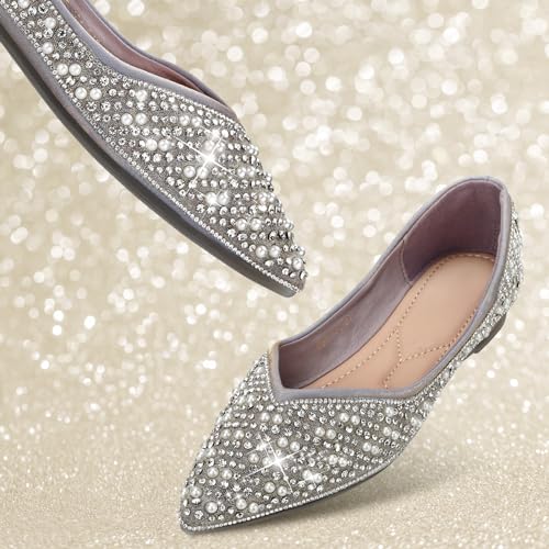 Dressy Flats Shoes for Women Comfortable Wedding Flats Rhinestone Fancy Ballet Flats Pointy Toe Flats 6