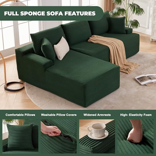 Cloud Sectional Couch, Modular Sectional Sofa for Living Room, Boneless Sofa with Deep Seat, Fluffy Comfy Couch with L-Shaped Chaise, No Assembly Required, Green