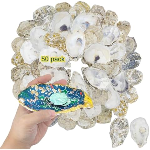 stonechic 50PCS Oyster Shells Cupped Oyster Shells Bulk Oyster Shells for Home Decor Decoupage, Ornaments, DIY Arts and Crafts Sea Shells, Cups 4"-5" Cover