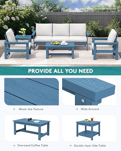 Image of SERWALL HDPE Outdoor Patio Furniture Set | with Coffee Table & Side Table