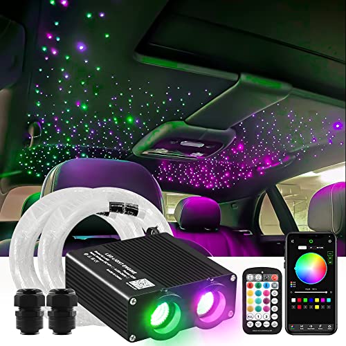 ATOKEE Starlight Headliner Kit, New Upgraded 32W Dual Color Fiber Optic Starlight, 600pcs*0.03in*9.8ft Sound Activated Car Star Ceiling Light With APP/Remote Control