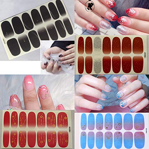 Wokoto 20 Sheets Full Wraps Nail Art Polish Stickers Strips Set With 1Pc Nail File Gradient Adhesive Nail Decals Design Manicure Tips #TOP5