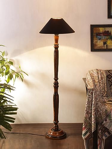 Image of Devansh Black Coolie Cotton Wooden Floor lamp -34