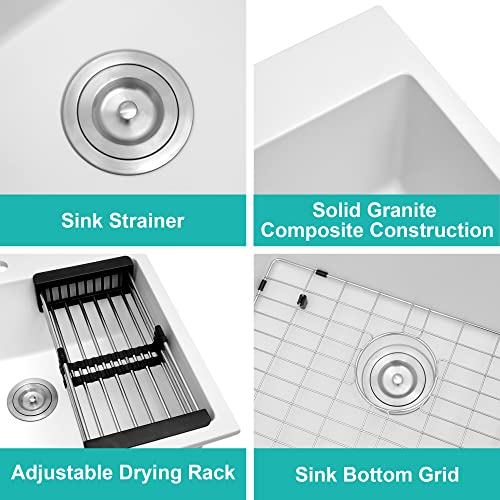 Lonsince Bar Sink Drop In,25 X 22 Inch Laundry Sink,White Composite Bar Sink,Single Bowl White Kitchen Sink #TOP3