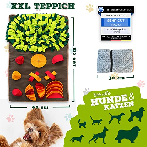 LUCON Schnüffelteppich für Hunde & Katzen 11 spannende Elemente mit PAWerful3 Robustes Intelligenzspielzeug XXL 100x60cm Spielzeug für alle Rassen Geschenkidee bunt
