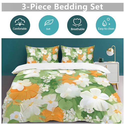 Juego de ropa de cama de 3 piezas con diseño de flores y mariposas con funda de almohada 7
