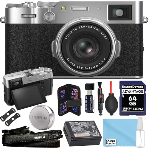 Fujifilm X100VI Digital Camera (Silver) Premium Creator Bundle – 64GB SD Card, USB Reader, Cleaning Kit, Strap, Lens Cap, Air Blower, & Accessories