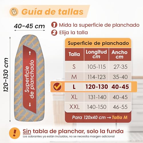 Miniatura 2 de Arteneur Funda Para Tabla De Planchar, Con Revestimiento De Aluminio, Hecha En Alemania, Color Gris, Permeable Al Vapor Y Reflectante Del Calor, Con Cordón, 130 X 45 Cm L