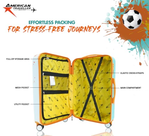 Image of AMERICAN TRAVELLER GlideSport Trolley Bags | TSA Type Lock | Durable Hard Shell, 360 Disk Wheels, TSA Type Lock, Heavy-Duty Lining, Football Splash