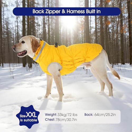 Image of FUAMEY Dog Winter Coat Fleece Warm Large Dog Coat with Harness Built in