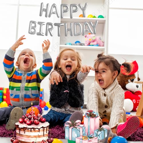 Image of KITTER Silver Happy Birthday Foil Balloon Set For Boys Girls Birthday Party Decoration Items (Pack Of 13 Capital Letters) | Birthday Decor for Kids Boys Girls & Adults, Chrome Colour Foil Balloons