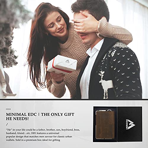 Muradin Tactical Minimalist Wallet For Men, Slim Rfid-Blocking Metal Card Holder, Front Pocket Men’s Leather Dapper Bifold Wallet With Money Clip With Keychain For Airtag Crazy Horse #TOP5