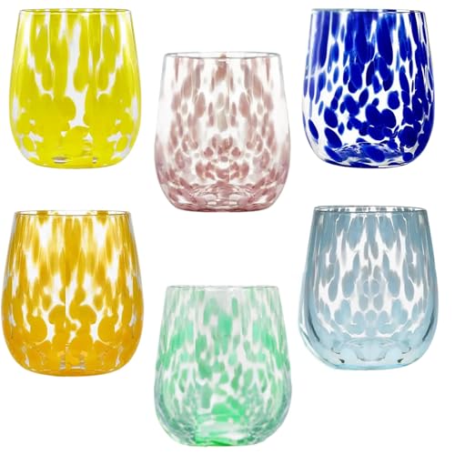 NAMAI - Set di 6 Bicchieri Acqua Vetro, Design Raffinato, 365 ML, Adatti In Lavastoviglie e Microonde, Bicchieri Colorati Vetro, Idea Regalo