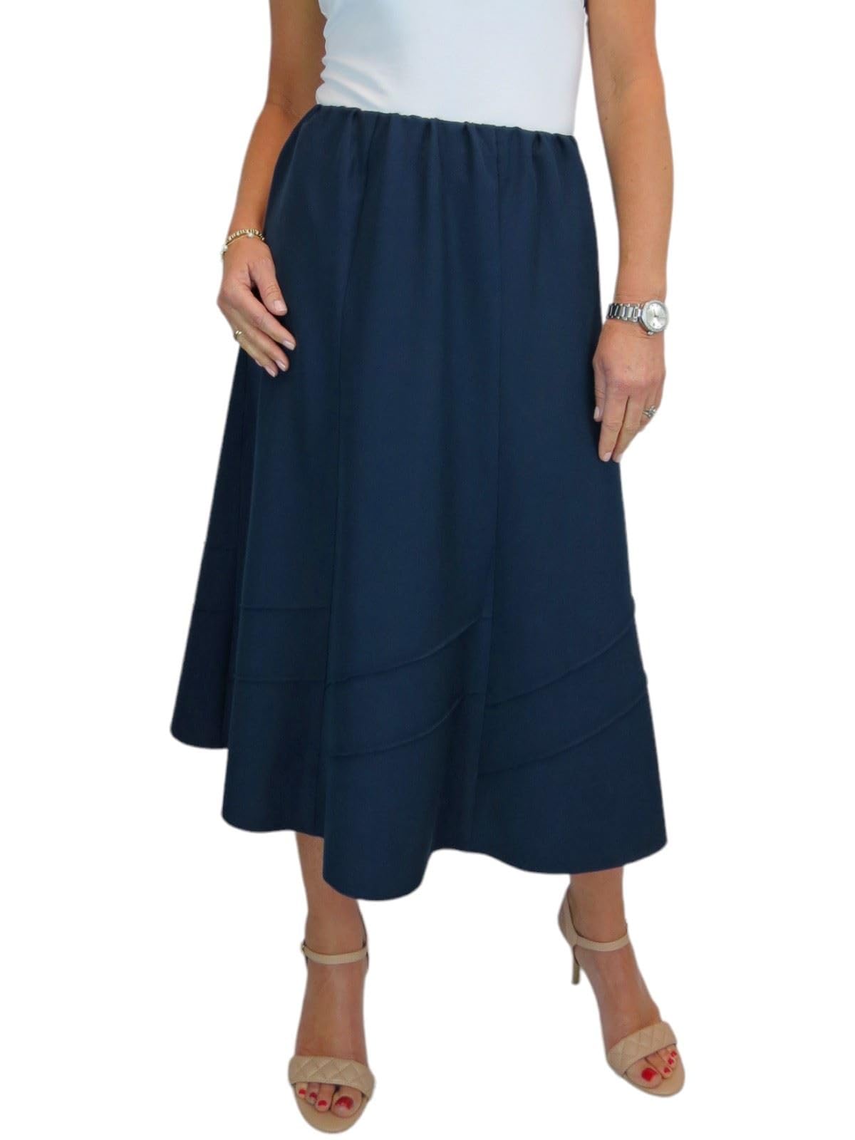 Paulo Due Women's Navy Smart Elasticated Waist Flared Swing Skirt In Size 14