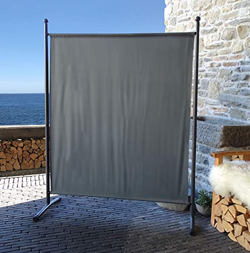 QUICK STAR Paravent Outdoor Wetterfest 150 x 190 cm Grau | Raumteiler Stellwand Innen | Garten & Balkon Sichtschutz Blickdicht