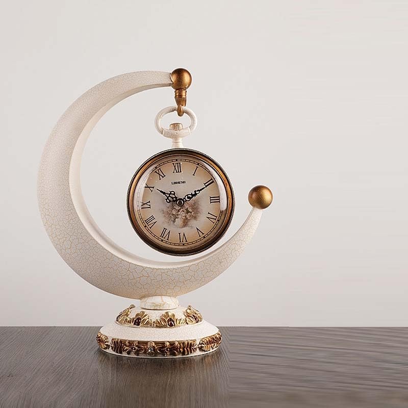 Reloj de repisa, Reloj de Escritorio sin tictac, Estilo Retro Europeo, Funciona con Pilas, Ideal for Sala de Estar, Dormitorio, Oficina, hogar, decoración de Interiores.(A)